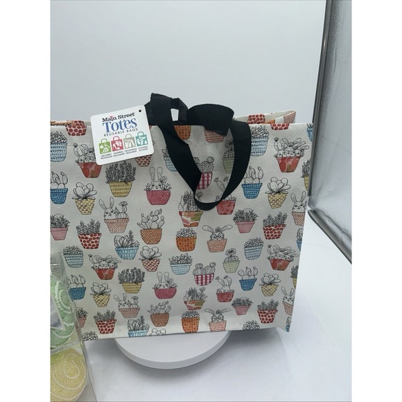 Easter Spring Bunny Rabbits Basket Flowers Gift Reusable MainStreet Tote Bag New - Picture 9 of 13